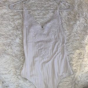 White, TankTop Bodysuit, Floral Design